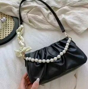 Chic Ruched Pearl Accent Clutch