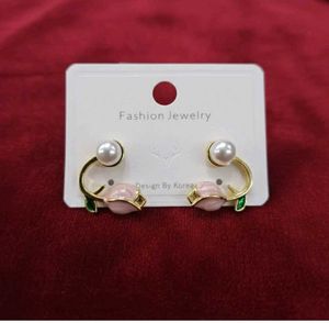 Cute Pink Tulip Pearl Earrings