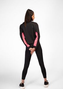 Black Cropped Hoodie with Pink Sleeves