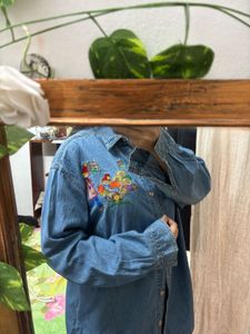 Denim embroidered top