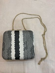 Chic Black & White Box Clutch with Chain
