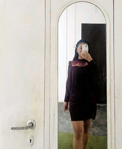 Chic Burgundy Mini Dress with Unique Neckline Deta