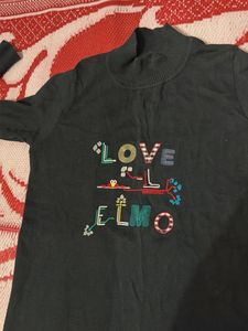 Cute Love Elmo Graphic Print Turtleneck Top