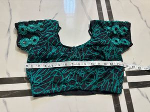 Green &amp; Black Embroidered Saree with blouse