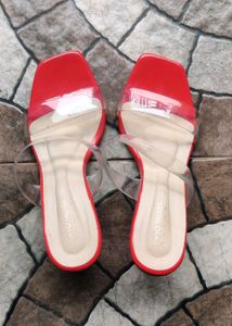 Red Heels with Transparent Straps