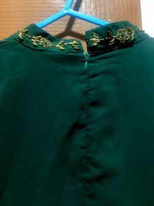 Elegant Green Kurta with Embellished Neckline