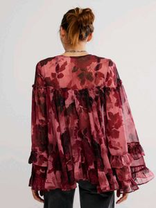 Sheer Floral Ruffle Blouse