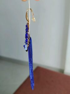 Vibrant Blue Tassel Hoop Earrings