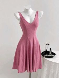 Flattering Pink V-Neck Fit & Flare Dress