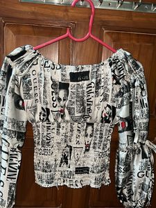 Guess Newspaper Print Long Sleeve Top