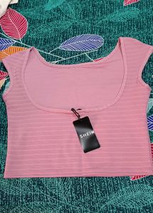 Pink Cropped Ribbed Top