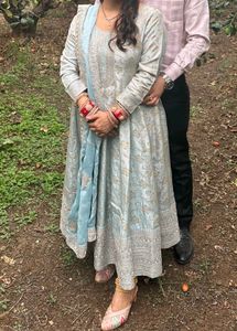 Ice Blue embroidered silk Anarkali