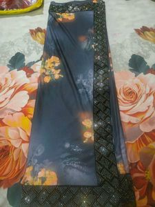 Designer Grey Floral Saree with Embellishments