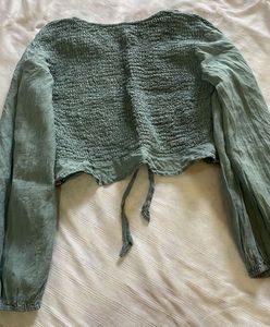 ZARA Smocked Front Cropped Blouse with Bow