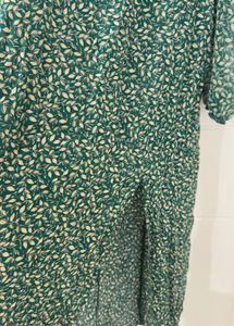 Zara Green Floral Puff Sleeve Midi Dress