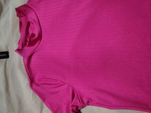 Savana Hot Pink Ribbed Mock Neck Crop Top