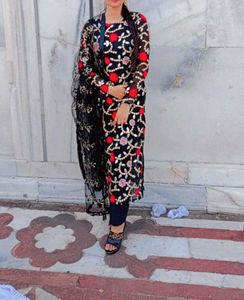 Elegant Black & Red Kurta Set