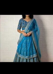 Blue Lehenga Choli with Gold Embroidery