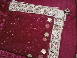 Maroon Khada Dupatta Set Heavy Pearl &amp; Zari work