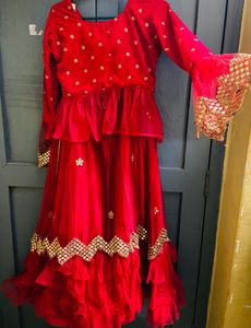 Red Ruffle Embroidered Lehenga Choli for Eid
