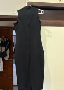 Sleek Black Sleeveless Mock Neck Dress