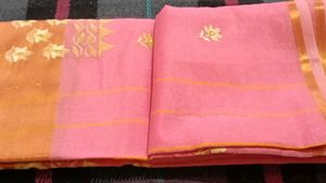 New Elegant Pink Saree with Gold Embroidery