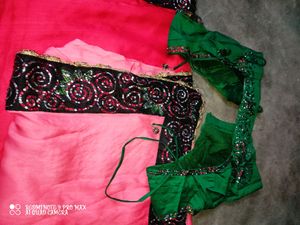 Double shade designer saree with contrast blouse