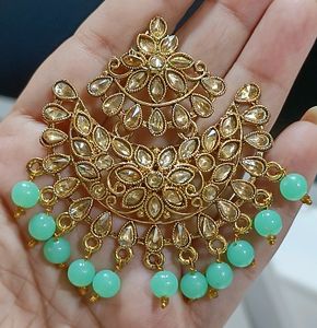 Sea Green With Golden Kundan Earrings