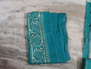 Elegant White Saree with Teal Border wit