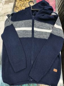 Men's Blue Striped Knit Hoodie