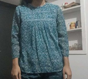 Floral Teal Long Sleeve Top