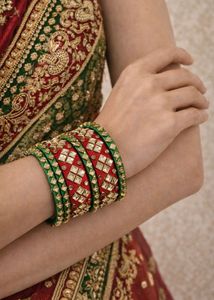 Exquisite Red & Green Embellished Bangles