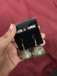 Grey Embellished Jhumkas