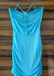 Blue Halter Neck Ruched Mini Dress