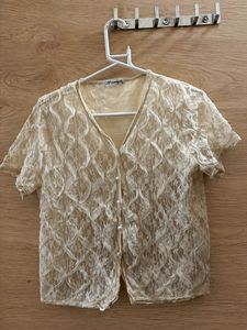 2 Vintage Lace Button-Up Blouse Tops
