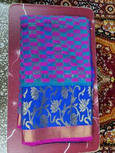 Blue & Pink Floral Saree