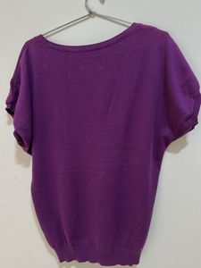 Purple V-Neck Short Sleeve Knit Top