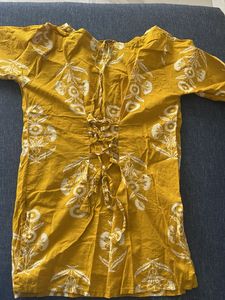 Yellow and Blue Floral Print Kurta  (set of 2)