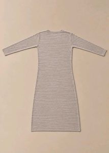 BEIGE MARLED LONG SLEEVE ROUND NECK BODYCON MIDI