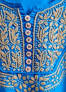 💙 Royal  Blue Chikan Embroidery Short Kur