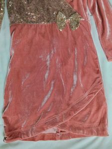 Sparkly Pink Velvet Dress with Bow