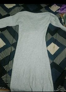 Classy Grey Waist-Tie Midi Dress for Women