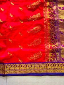 Red Silk Saree with Golden Border