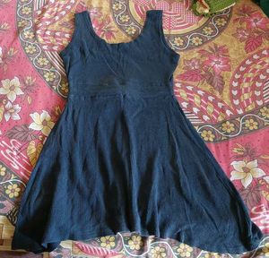 Navy Blue Ribbed Fit and Flare Dress