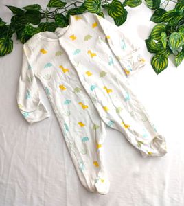 White With Cartoon Print Romper Dresses (Baby's)