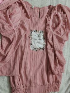Pink Striped Blouse Puff Sleeves not used