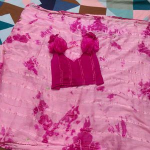Elegant Pink Tie-Dye Saree with designer blouse