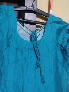 Teal Kurta Set with Silver Stripes