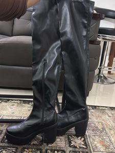 Black Faux Leather Platform Boots