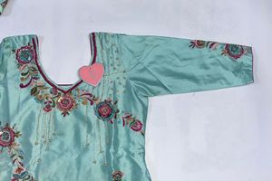Teal &amp; Pink Embroidered Salwar Kameez
